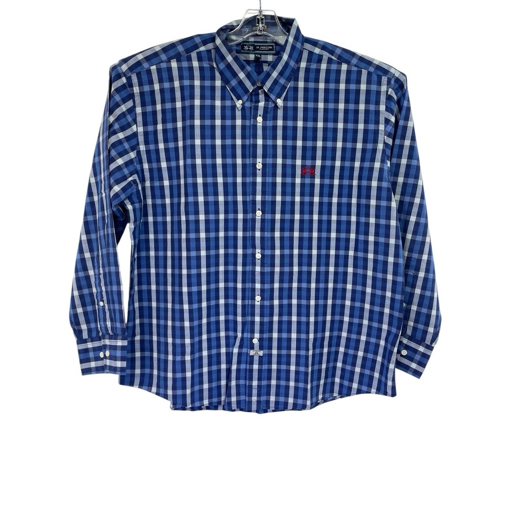 La Martina Saddlery Mens XXL Classic Fit Blue Plaid Button Down Shirt (M11) EUC